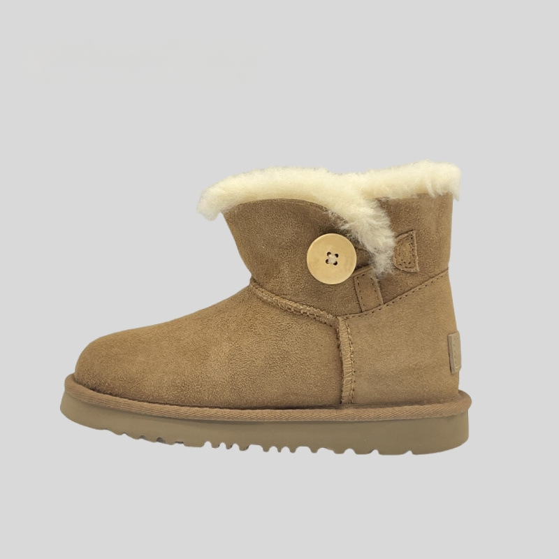 Детски ботуши за сняг с пухено овче горно покритие, кожа от крави, EVA подметка, къс гърло, ток 1–3 см