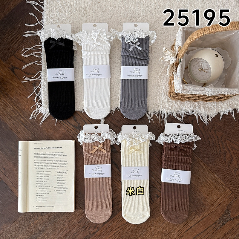 Lastes keskpikkused sokid jacquard mustriga, pitslint, hingav puuvill, balleti stiil