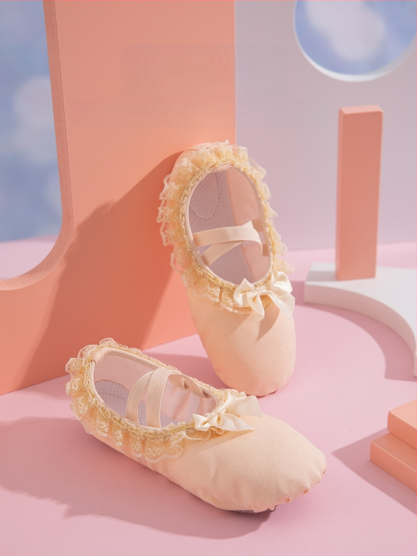 Παιδικά παπούτσια μπαλέτου χωρίς κορδόνια, μαλακή δερμάτινη σόλα, άνω μέρος από καμβά, διαπνέοντα
