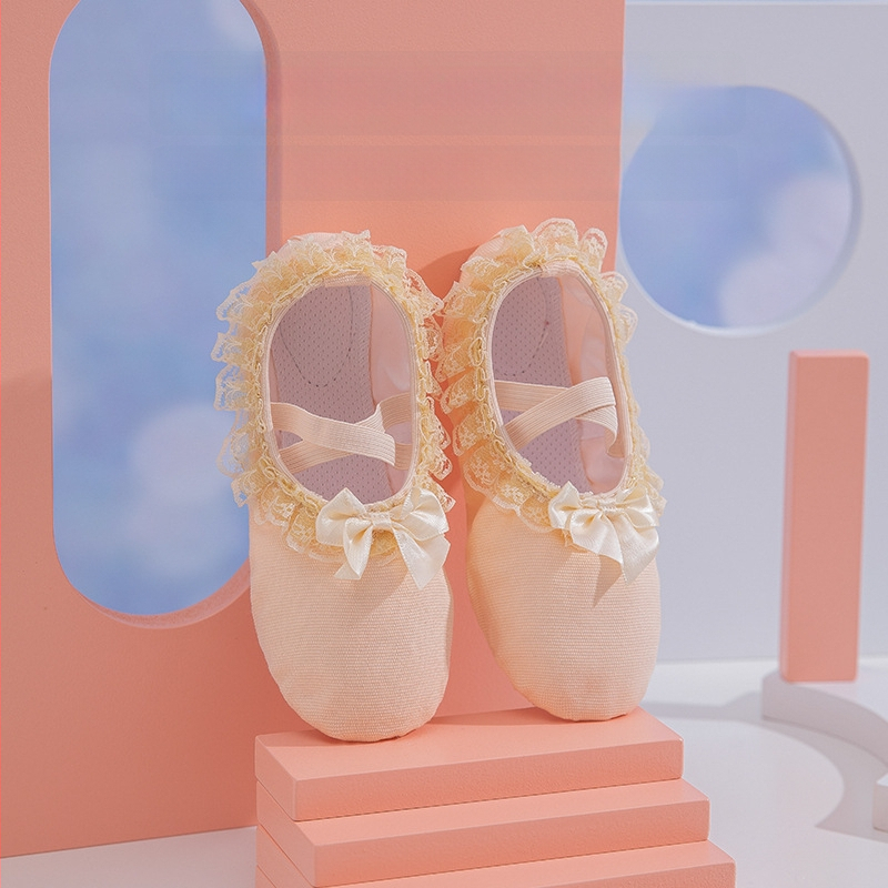 Παιδικά παπούτσια μπαλέτου χωρίς κορδόνια, μαλακή δερμάτινη σόλα, άνω μέρος από καμβά, διαπνέοντα