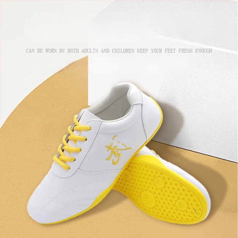 Unisex εσωτερικά παπούτσια προπόνησης μαχητικών τεχνών — γνήσιο δέρμα επάνω, διαπνέον ύφασμα από δίχτυ, χαμηλός άνω, καουτσούκ σόλα, αντιολισθητικά