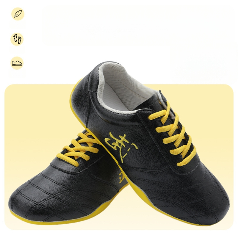Unisex εσωτερικά παπούτσια προπόνησης μαχητικών τεχνών — γνήσιο δέρμα επάνω, διαπνέον ύφασμα από δίχτυ, χαμηλός άνω, καουτσούκ σόλα, αντιολισθητικά