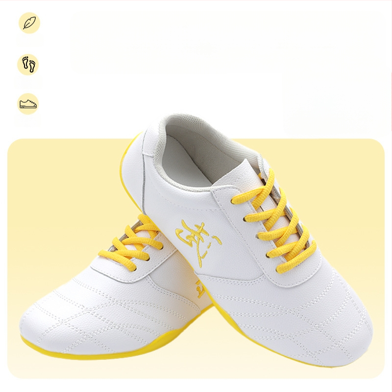 Unisex εσωτερικά παπούτσια προπόνησης μαχητικών τεχνών — γνήσιο δέρμα επάνω, διαπνέον ύφασμα από δίχτυ, χαμηλός άνω, καουτσούκ σόλα, αντιολισθητικά