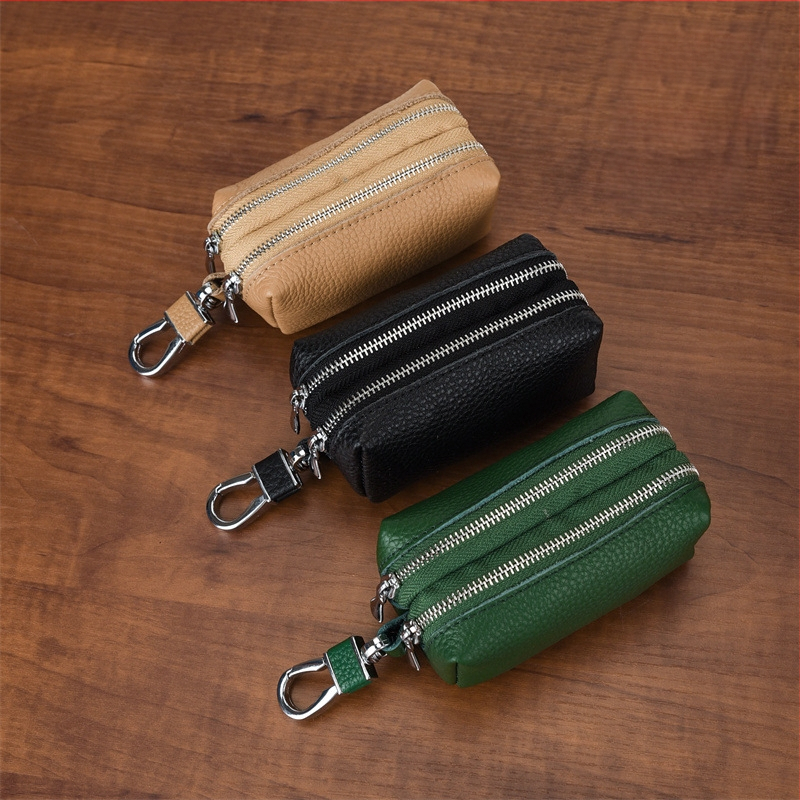 Raktų dėklas iš viršutinio sluoksnio karvės odos, didelė talpa, dvigubas siuvimas, unisex, tikra oda, monetų piniginė