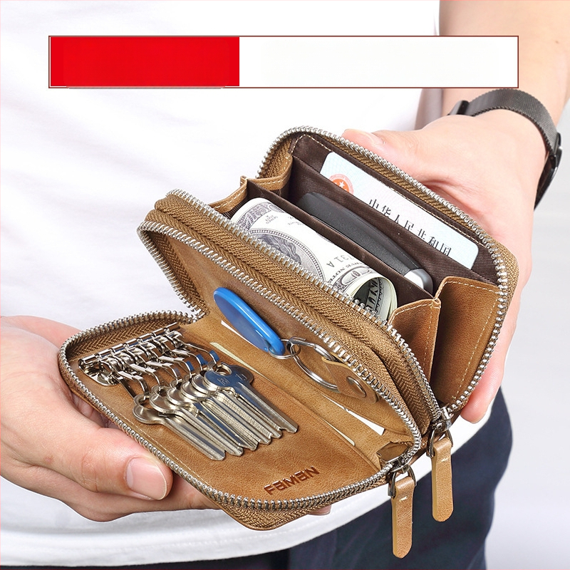 Raktų dėklas vyrams: natūrali oda, pirmojo sluoksnio galvijų oda, anti-fraud apsauga, miesto stilius