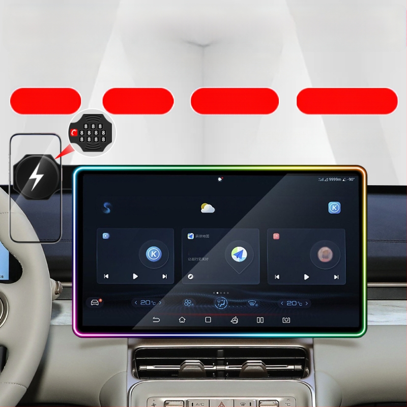 Držač za auto telefon s bežičnim punjenjem 15W, magnetski nosač, ambientno LED svjetlo, za instrument ploču Wuling Starlight