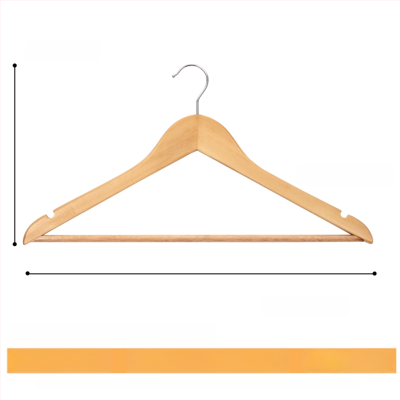 Masyvaus medžio drabužių pakabiklis su plokščiu kabliu, įdubos anti-slip juostelė, abiejų pusių briaunos, be įbrėžimų – modelis CJWMC23