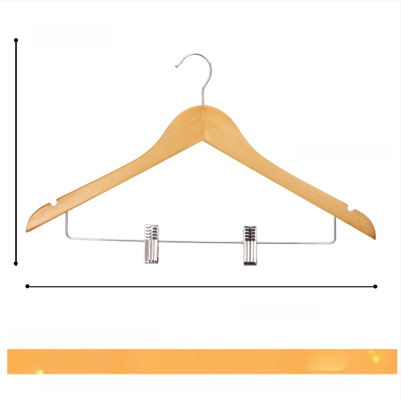 Masyvaus medžio drabužių pakabiklis su plokščiu kabliu, įdubos anti-slip juostelė, abiejų pusių briaunos, be įbrėžimų – modelis CJWMC23