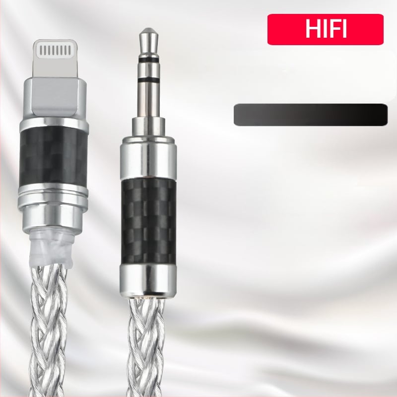 Lightning na auto audio kabel s 3,5 mm AUX sa srebrnim prekrivenim bakrenim vodičem