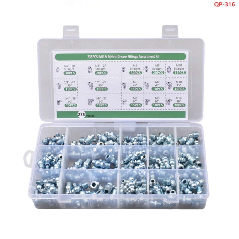 235 части комплект за гресни накрайници, в кутия, с M6, M8 и M10, UNF 1/4-28 и 1/8-27 NPT