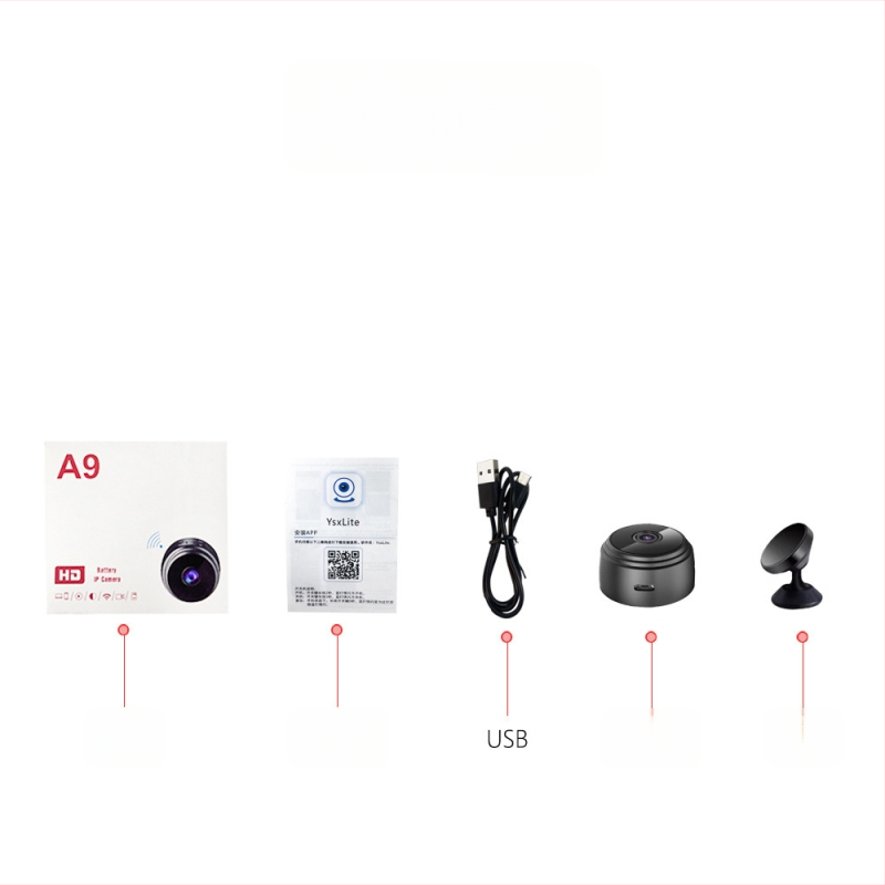 A9 Juhtmevaba kodukontrollikaamera 1080P öise nägemisega, Wi‑Fi, videoregistratsioon ja fotod