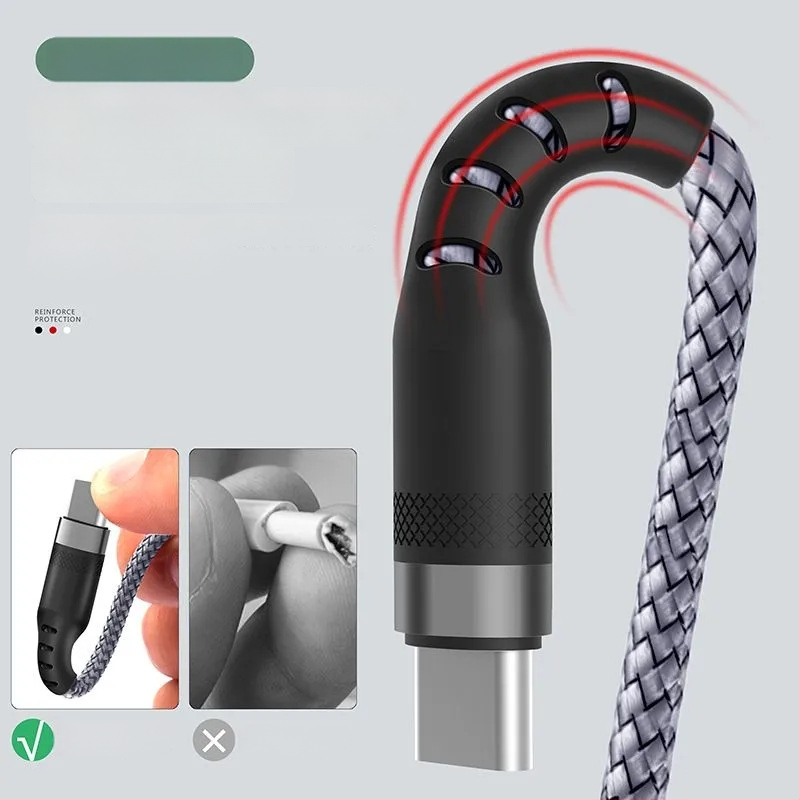 Type-C töltőkábel, szövött kivitel – gyors töltés; interfész: Type-C; egyfejű csatlakozó