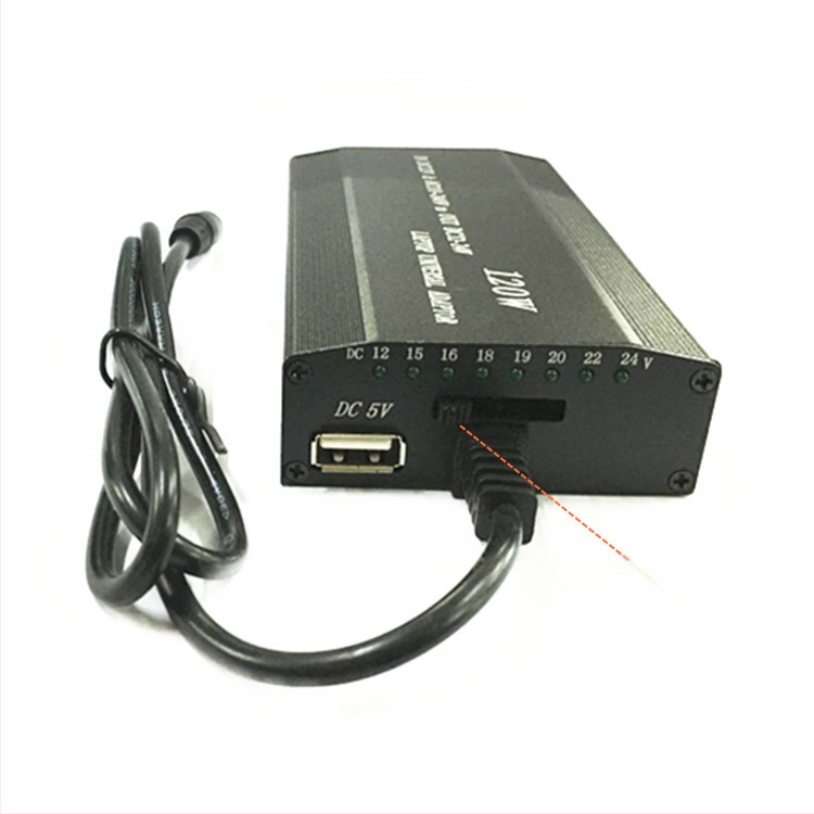 120W daudzfunkcionāls auto un mājas lādētājs ar USB portu un 10 adapteriem, izvade 12–24V