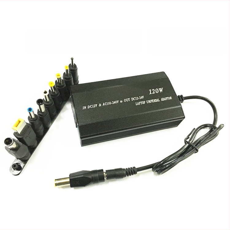 120W daudzfunkcionāls auto un mājas lādētājs ar USB portu un 10 adapteriem, izvade 12–24V