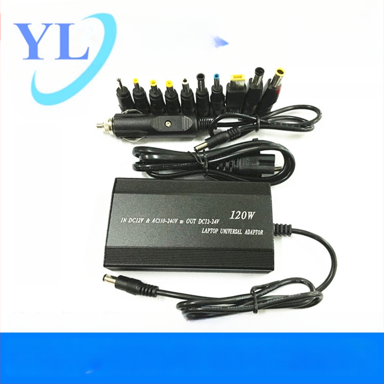 120W daudzfunkcionāls auto un mājas lādētājs ar USB portu un 10 adapteriem, izvade 12–24V