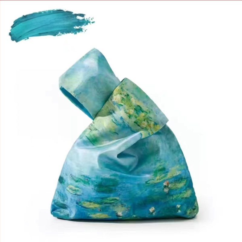 Naiste ringikujuline kott, Hiina stiilis, Oxford kangast, pleatdisain, puuvillane vooder, avatud tasku välisküljel