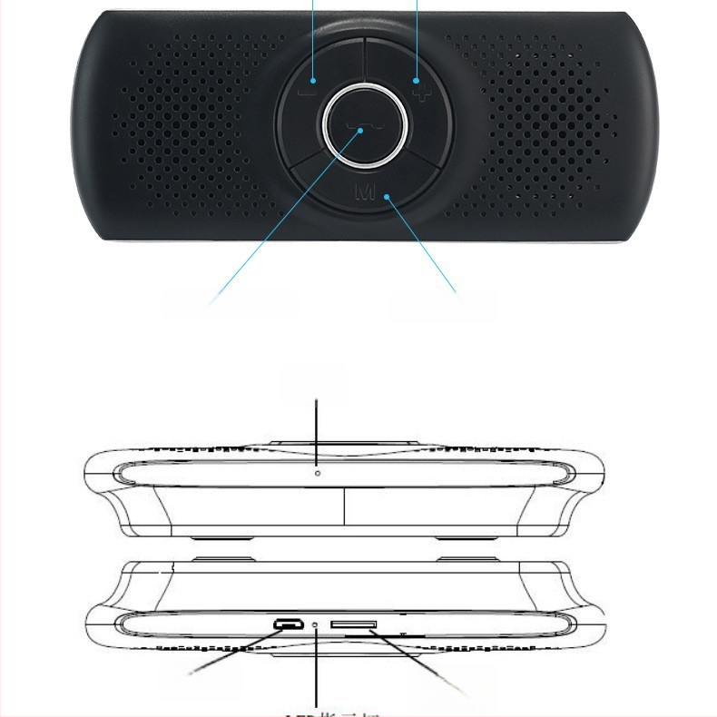 Bluetooth автомобилен hands-free говорител за монтаж на слънчев визьор, безжичен 2,4 ГГц, 12V вход, 3W говорител