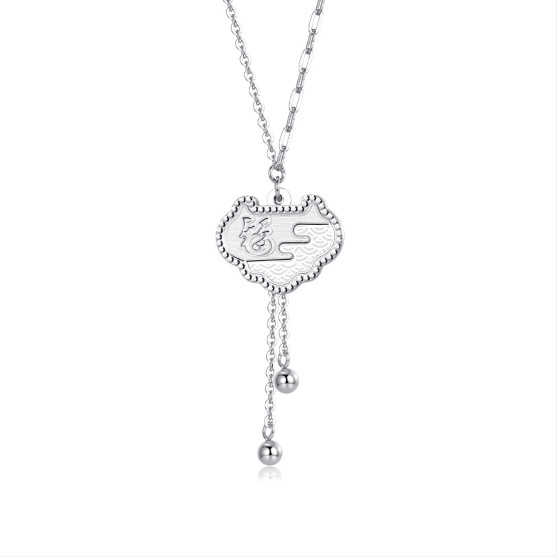 Ženski ogrlica od srebra 925, novi kineski stil, motiv sreće, privjesak s oblačnim dizajnom i resicama, faceted kristalna perla, duljina 41–50 cm