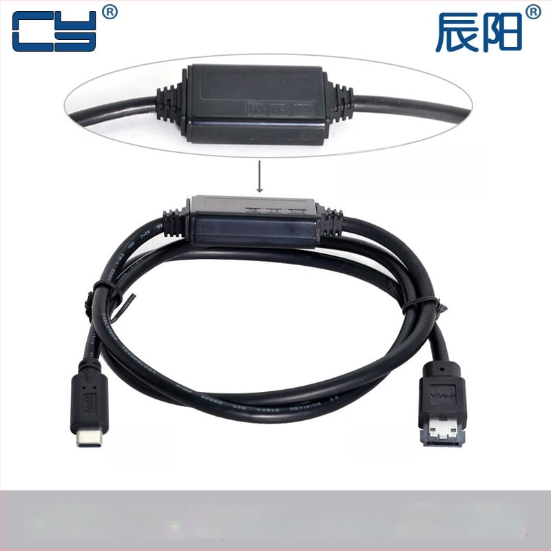 Type-C į ESATA adapterio kabelį su maitinimu, USB-SATA sąsaja, 0,2 m ilgis, vienas galinis kištukas, tiesus jungtis.