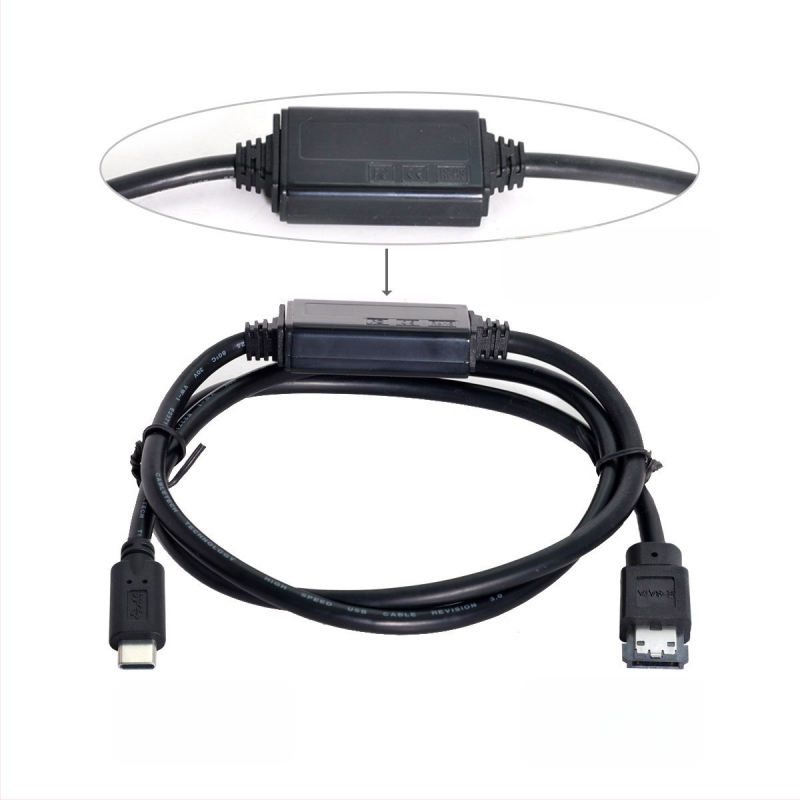 Type-C į ESATA adapterio kabelį su maitinimu, USB-SATA sąsaja, 0,2 m ilgis, vienas galinis kištukas, tiesus jungtis.