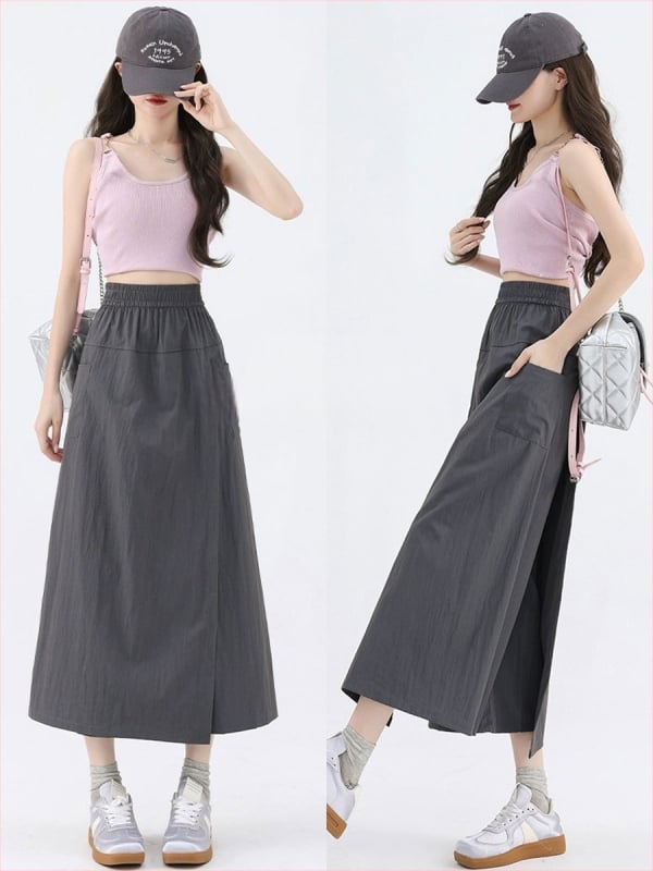 Плюс размер дамски кулоти Yamamoto Tooling, 2025 пролет-лято, висока талия, широки крачоли, солиден дизайн, 70-80% полиестер, 20-30% найлон