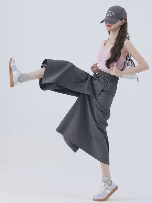 Плюс размер дамски кулоти Yamamoto Tooling, 2025 пролет-лято, висока талия, широки крачоли, солиден дизайн, 70-80% полиестер, 20-30% найлон