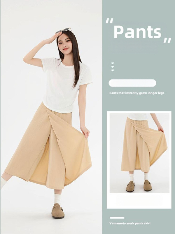 Плюс размер дамски кулоти Yamamoto Tooling, 2025 пролет-лято, висока талия, широки крачоли, солиден дизайн, 70-80% полиестер, 20-30% найлон