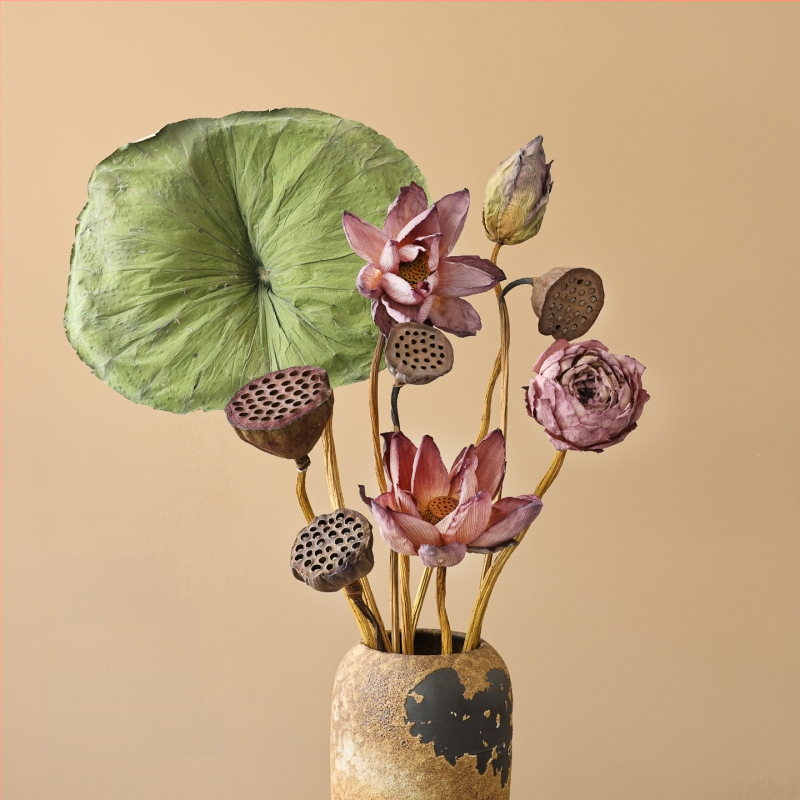 Букет сушени лотосови цветя за холна декорация, дзен стил, боядисани сушени цветя, код на продукта 12345678, категория Друго