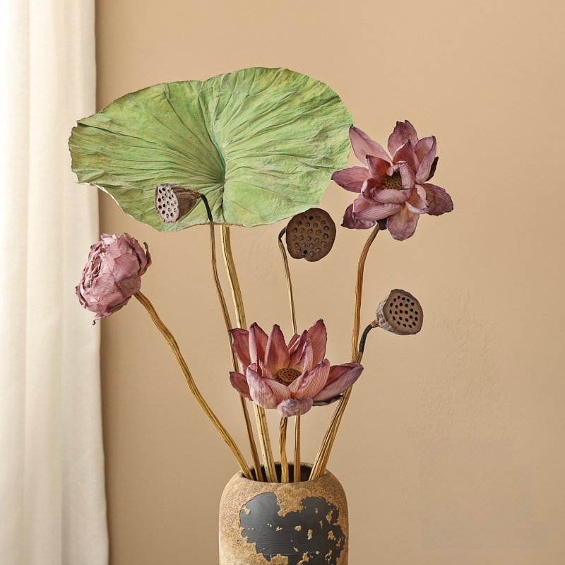 Букет сушени лотосови цветя за холна декорация, дзен стил, боядисани сушени цветя, код на продукта 12345678, категория Друго
