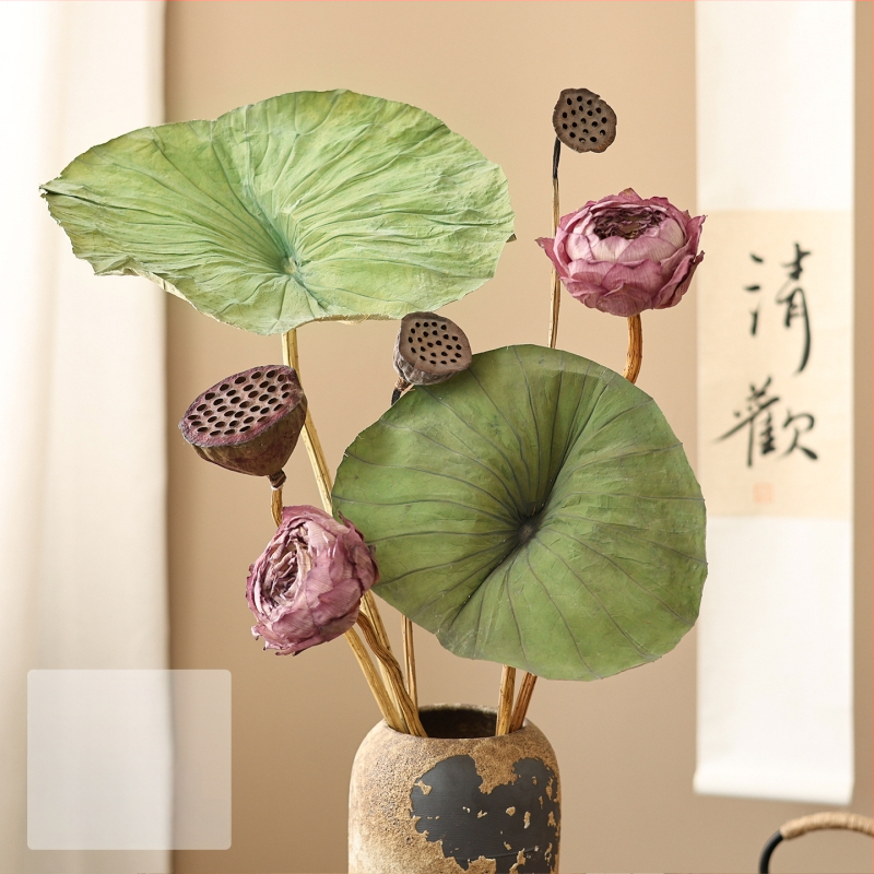 Букет сушени лотосови цветя за холна декорация, дзен стил, боядисани сушени цветя, код на продукта 12345678, категория Друго