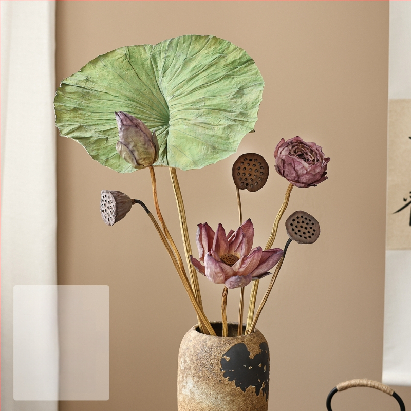 Букет сушени лотосови цветя за холна декорация, дзен стил, боядисани сушени цветя, код на продукта 12345678, категория Друго