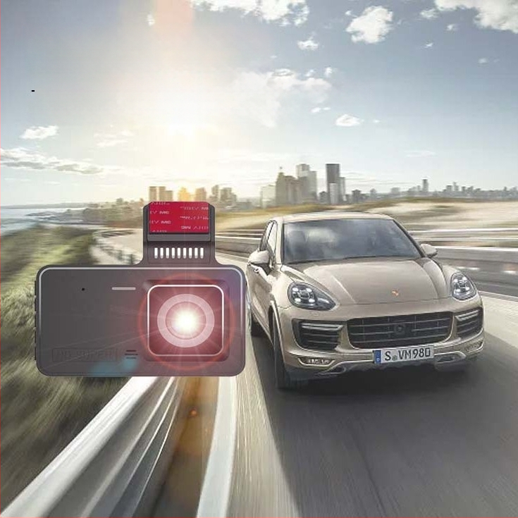 Automobilio dash cam su priekinės ir galinės dvigubos lęšiais, 1080p, 170° platus kampas, automatinis kilpinis įrašymas, palaiko TF kortelę iki 64GB