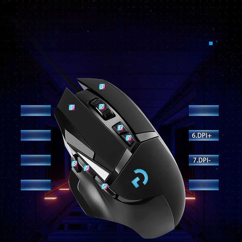 G502 kabelinė žaidimų pelė, optinis jutiklis 5600 DPI, 7 mygtukai, USB, ergonomiška