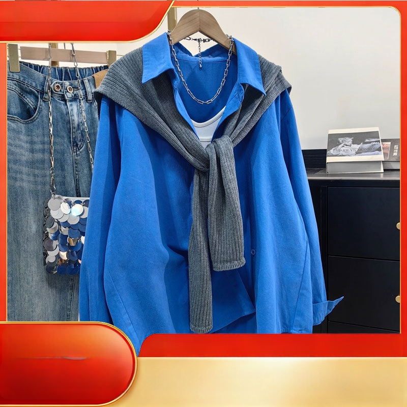 Proljetno-jesenski novi model: široka jednobojna košulja s šalom – dvodijelni set, elegantan gradski stil