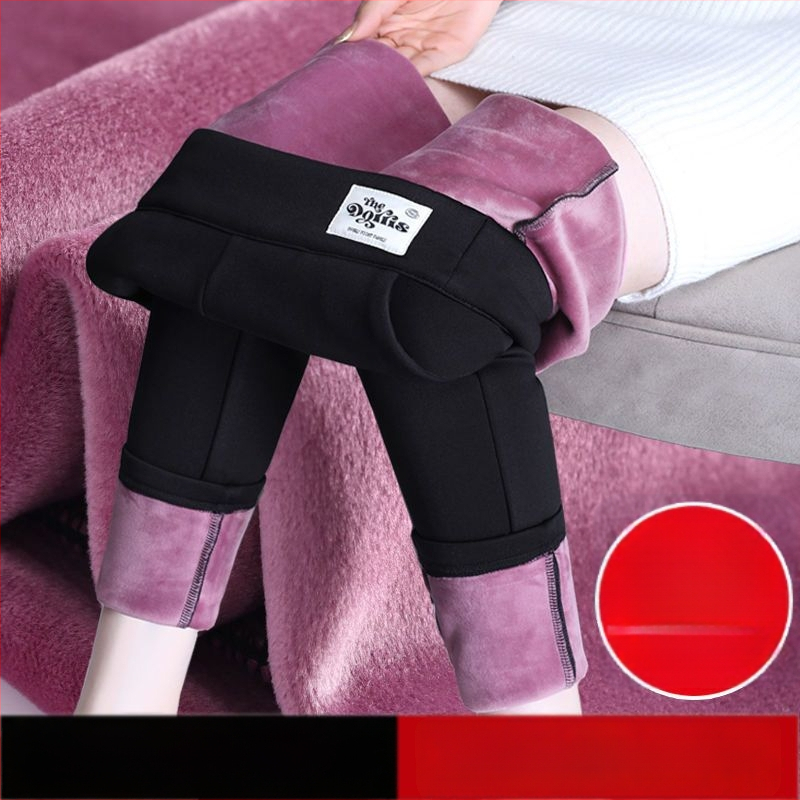 Панталони от велур за зима с подплата, плътна топла полиестерна смес, еластичен тесен силует