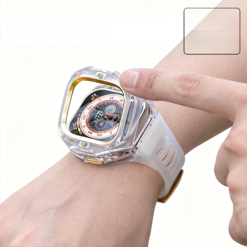 Ultra3 Apple Watch kaitsekorpus kiirvabastusega, integreeritud läbipaistva kaitsekorpus (Materjal: PC + silikaatgeel; Ühilduvus: Apple Watch; Kaal: 43 g)