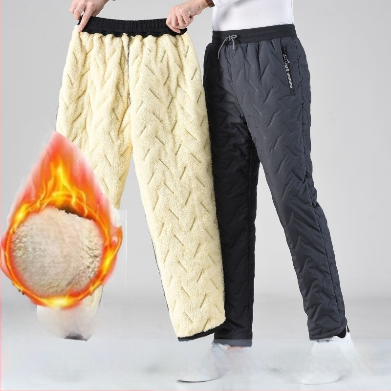 Téli vastagított pamutnadrág juhgyapjú fleece-szel, szélálló és meleg, hőmegtartó, egyenes szárú