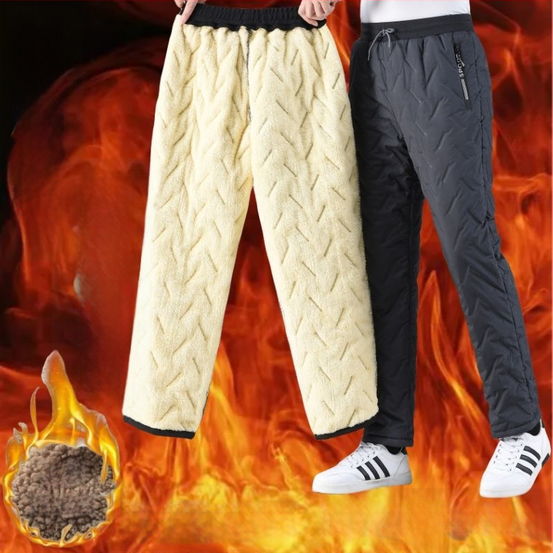 Téli vastagított pamutnadrág juhgyapjú fleece-szel, szélálló és meleg, hőmegtartó, egyenes szárú