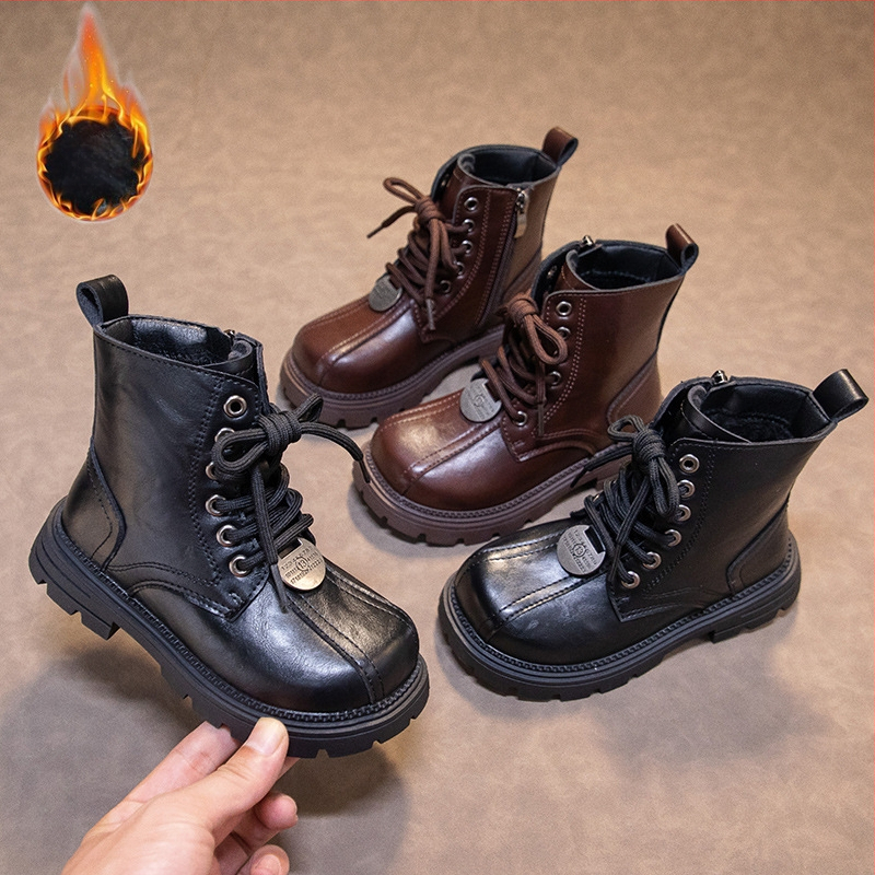 Μποτάκια Μάρτιν για κορίτσια, δέρμα μικροϊνών, σόλα από καουτσούκ, πλαϊνό φερμουάρ, χειμερινό μοντέλο 2025