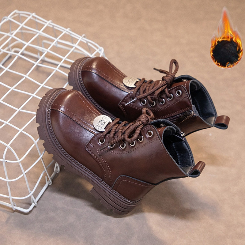 Μποτάκια Μάρτιν για κορίτσια, δέρμα μικροϊνών, σόλα από καουτσούκ, πλαϊνό φερμουάρ, χειμερινό μοντέλο 2025