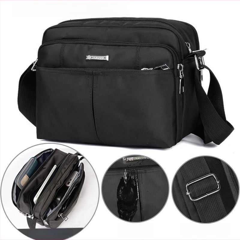 Geantă de umăr pentru bărbați din pânză Oxford, stil urban minimalist, design multistrat, impermeabilă și rezistentă, încăpătoare pentru laptop de 10 inch, Darnoch