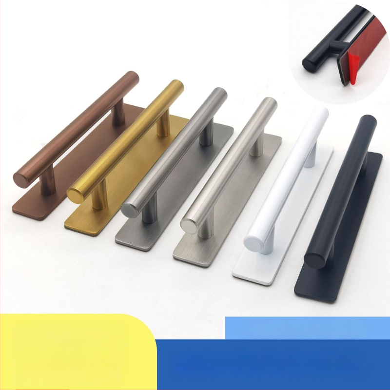 Ανοξείδωτη λαβή ντουλάπας χωρίς καρφιά, με κάτω πλάκα, αυτοκόλλητη, φινίρισμα wire-drawing, για ντουλάπες και συρτάρια