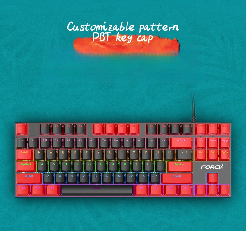 Q301 87‑gombos mechanikus billentyűzet, zöld tengelyű kapcsolók, RGB háttérvilágítás, kábeles, vízálló