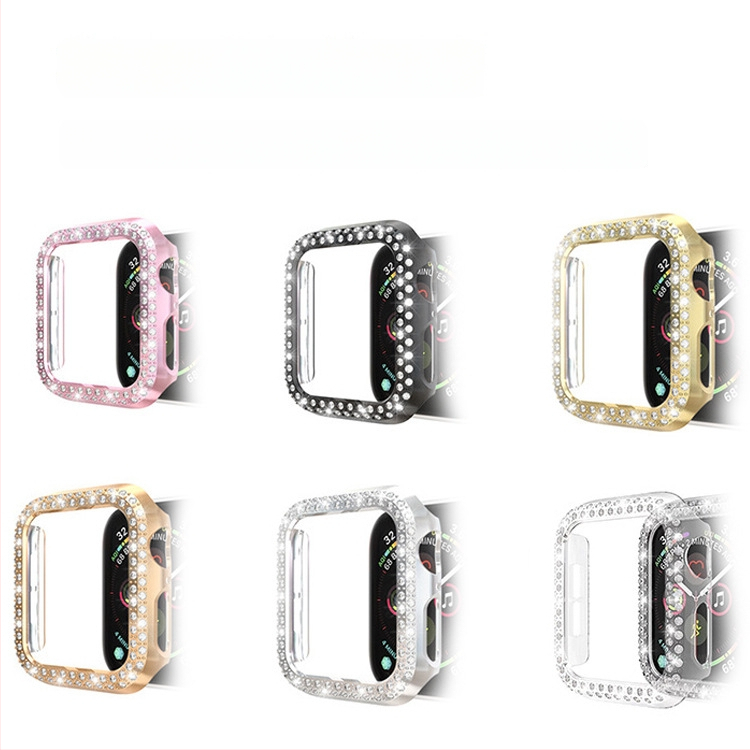 Carcasă de protecție pentru Apple Watch S10/SE – diamant în dublu rând, electroplacată, carcasă PC