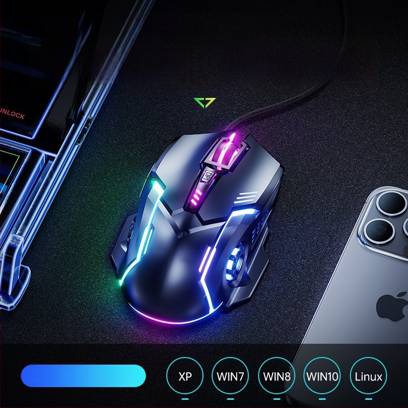 Laidinė žaidimų pelė su 6 mygtukais, USB, 3000 DPI, reguliuojamas DPI, ergonomiškas dizainas, 4 krypčių ratukas