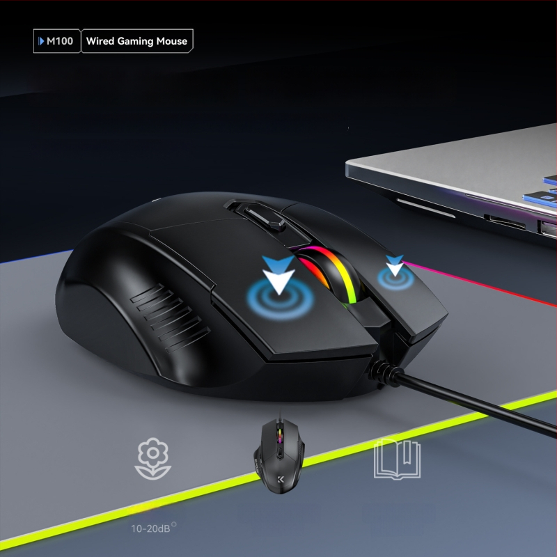 Tyli kabelinė žaidimų pelė (5600 DPI, 6 mygtukai, USB, 1,5 m kabelis)