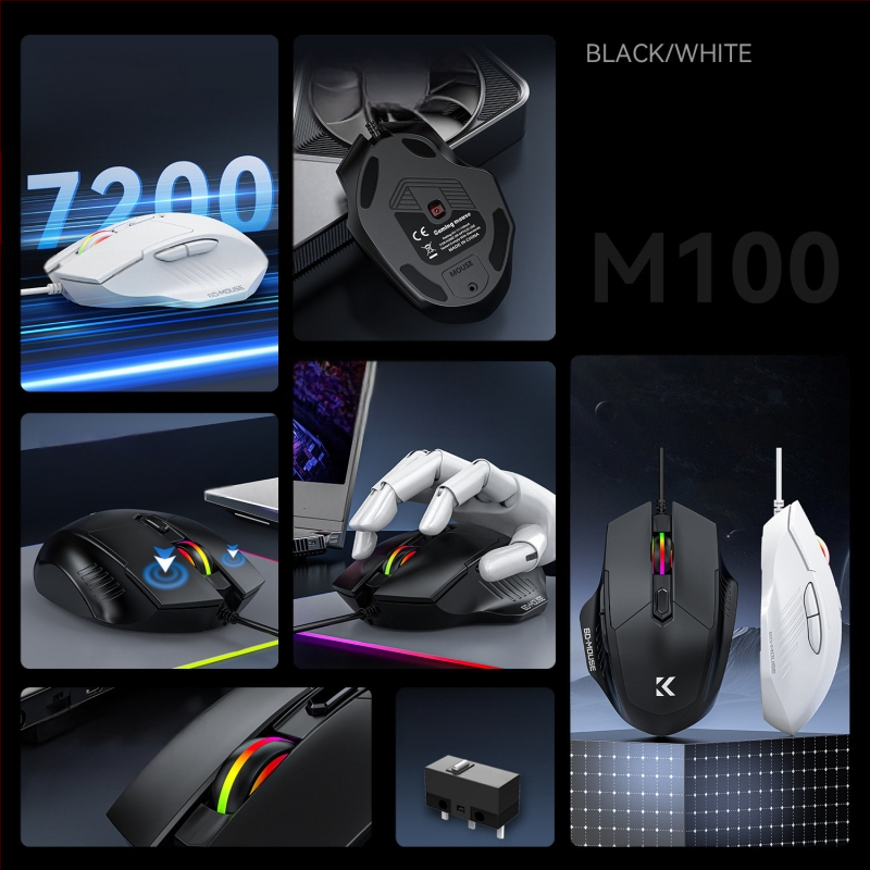 Tyli kabelinė žaidimų pelė (5600 DPI, 6 mygtukai, USB, 1,5 m kabelis)