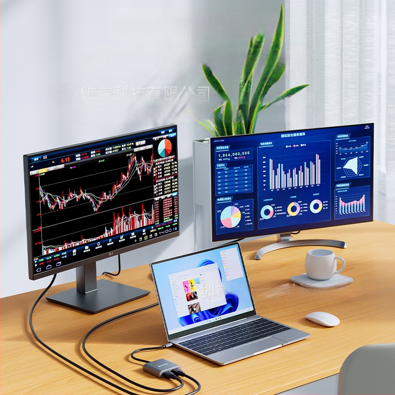 Type-C į Dual HDMI docking stotį, 1–2 HDMI išvestys, 21Gbps perdavimo sparta, 0,2 m kabelis