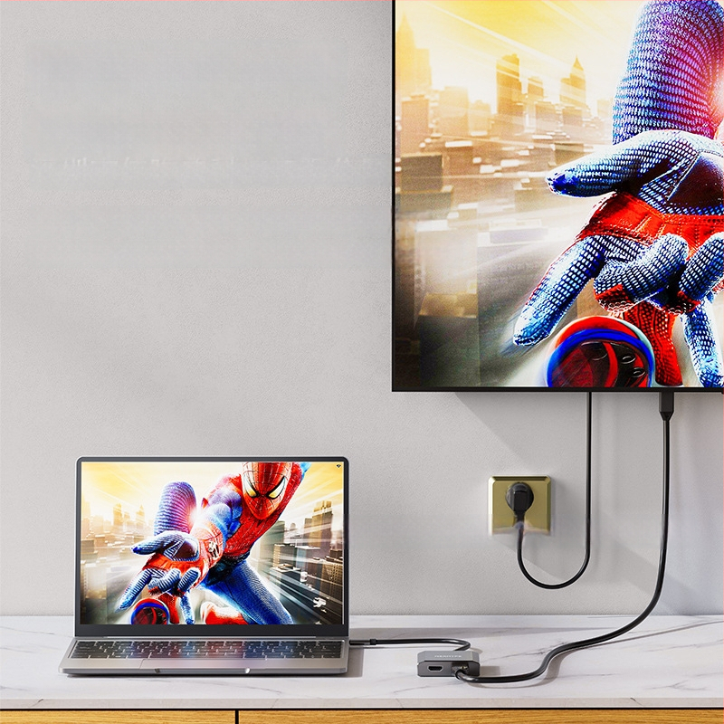 Type-C į Dual HDMI docking stotį, 1–2 HDMI išvestys, 21Gbps perdavimo sparta, 0,2 m kabelis