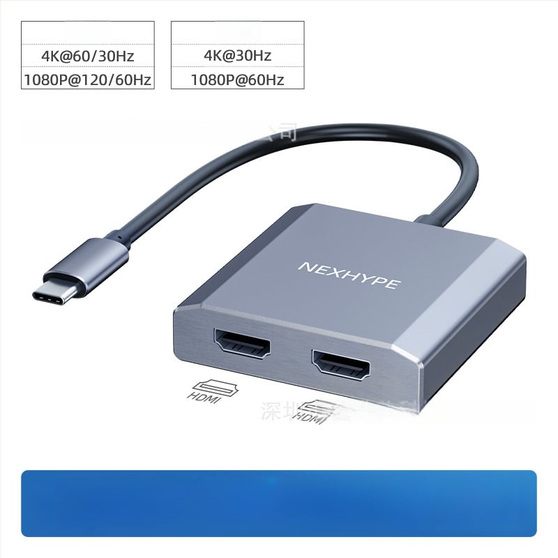 Type-C į Dual HDMI docking stotį, 1–2 HDMI išvestys, 21Gbps perdavimo sparta, 0,2 m kabelis